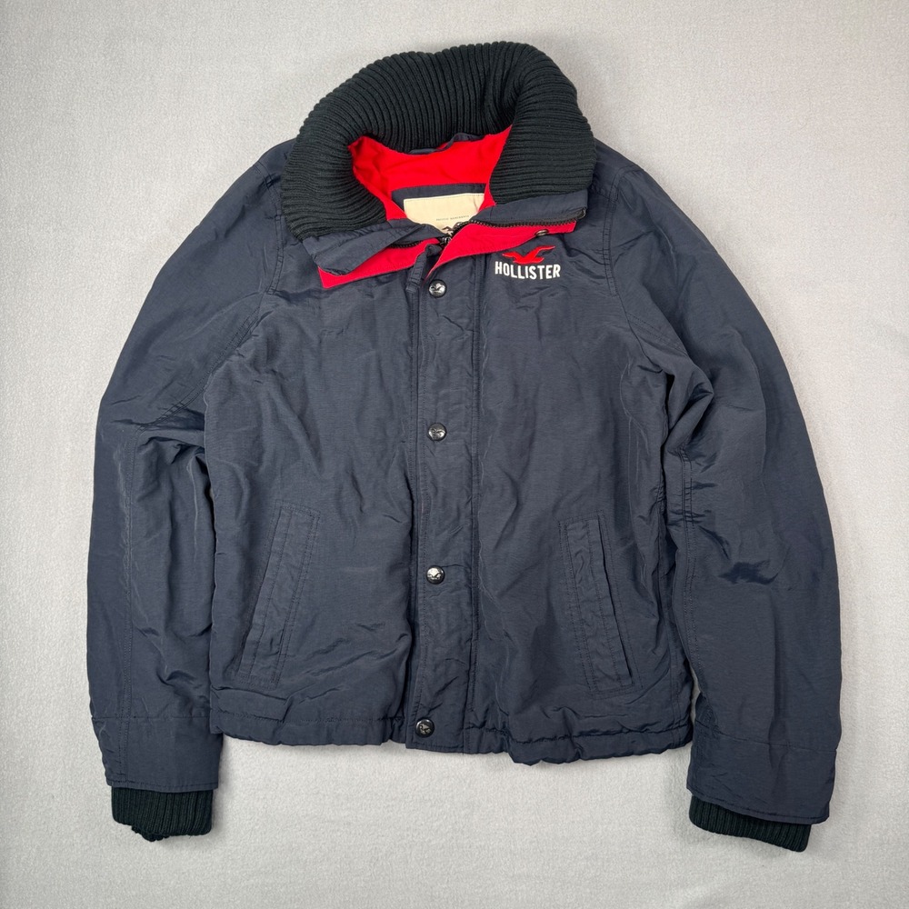 Hollister Bomber Jacket Medium Navy Blue Fleece Lined Y2K Gorpcore Womens
